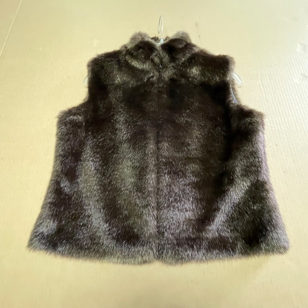 Cejon Faux Fur Vest Brown Size S Full Zip Soft Plush Lining Cozy Mob Wife Glam